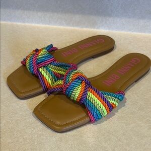 Ganni Red and Pink Sandals with Square Toe Design